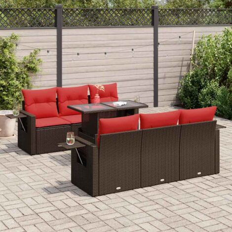7-tlg. Garten-Sofagarnitur mit Kissen Braun Poly Rattan Akazie vidaXL