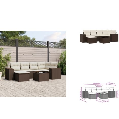 7-tlg. Garten-Sofagarnitur mit Kissen Braun Poly Rattan - Garten Sofagarnitur - Garten Sofagarnituren - Outdoor Sofagarnitur - Sofagarnitur Terrasse