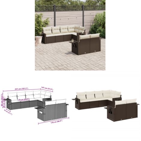 7-tlg. Garten-Sofagarnitur mit Kissen Braun Poly Rattan - Gartenmöbel - PE-Rattan Möbel - Rattan Sofas - Outdoor Furniture - Lounge Set - Home & Living