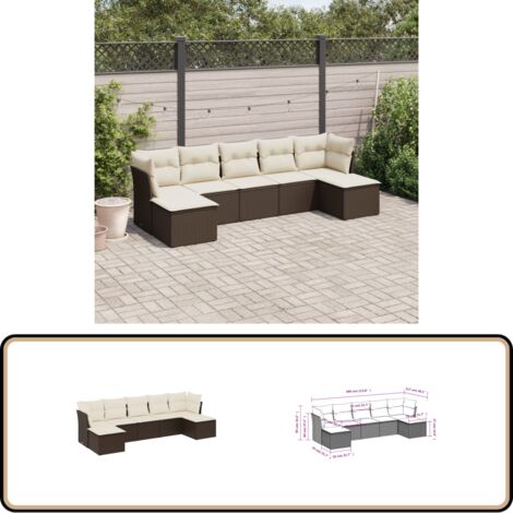 7-tlg. Garten-Sofagarnitur mit Kissen Braun Poly Rattan - Gartenmöbel Set - PE-Rattan Möbel - Outdoor Sofa - Lounge Garnitur - Gartenlounge