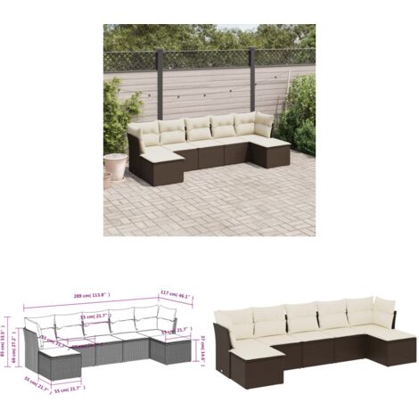 7-tlg. Garten-Sofagarnitur mit Kissen Braun Poly Rattan - Gartenmöbel Set - PE-Rattan Möbel - Outdoor Sofa - Lounge Garnitur - Gartenlounge - Home & Living