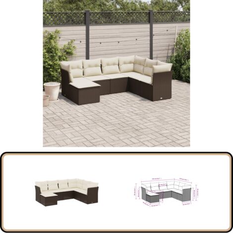 7-tlg. Garten-Sofagarnitur mit Kissen Braun Poly Rattan - Gartenmöbel Set - PE-Rattan Möbel - Outdoor Sofa - Lounge Set - Gartenlounge