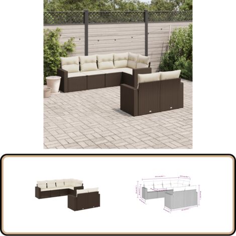 7-tlg. Garten-Sofagarnitur mit Kissen Braun Poly Rattan - Gartensofa - Polyethylen Möbel - Outdoor Sofa - Lounge Set - Gartenmöbelset