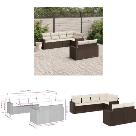 7-tlg. Garten-Sofagarnitur mit Kissen Braun Poly Rattan - Gartensofa - Polyethylen Möbel - Outdoor Sofa - Lounge Set - Gartenmöbelset - Home & Living
