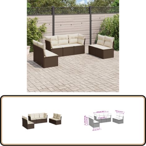 7-tlg. Garten-Sofagarnitur mit Kissen Braun Poly Rattan - Gartensofas - Outdoor Möbel - Lounge Set - Rattan Sofa - Gartenlounge