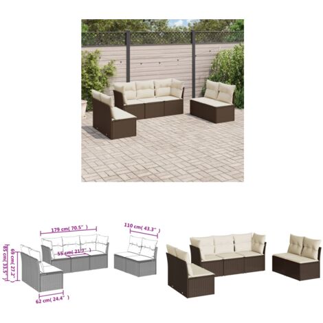 7-tlg. Garten-Sofagarnitur mit Kissen Braun Poly Rattan - Gartensofas - Outdoor Möbel - Lounge Set - Rattan Sofa - Gartenlounge - Home & Living