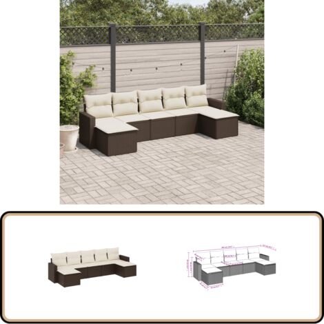 7-tlg. Garten-Sofagarnitur mit Kissen Braun Poly Rattan - Gartensorga - Outdoor Möbel - Lounge Set - Gartenlounge - Rattan Sofa