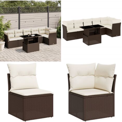 7-tlg. Garten-Sofagarnitur mit Kissen Braun Poly Rattan - Gartensorte - Gartenmöbelset - PE-Rattan Möbel - Outdoor Sofa - Lounge Set - Home & Living