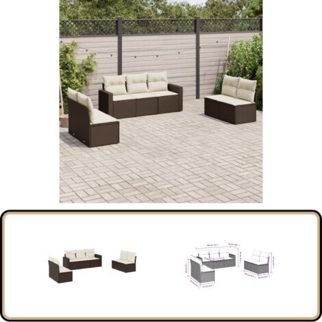 7-tlg. Garten-Sofagarnitur mit Kissen Braun Poly Rattan - Gartensortiment - Outdoor Möbel - Lounge Set - Gartenlounge - Rattan Sofa