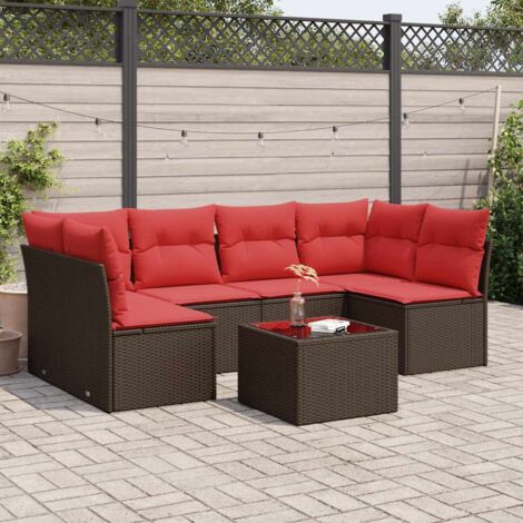 7-tlg. Garten-Sofagarnitur mit Kissen Braun Poly Rattan vidaXL