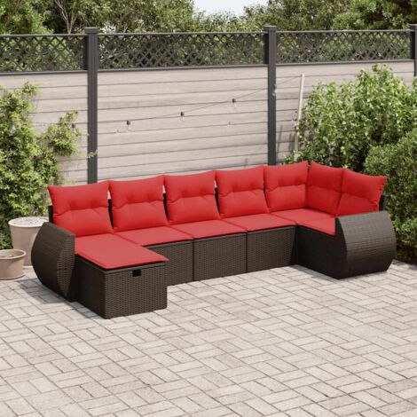7-tlg. Garten-Sofagarnitur mit Kissen Braun Poly Rattan vidaXL