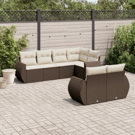 7-tlg. Garten-Sofagarnitur mit Kissen Braun Poly Rattan vidaXL