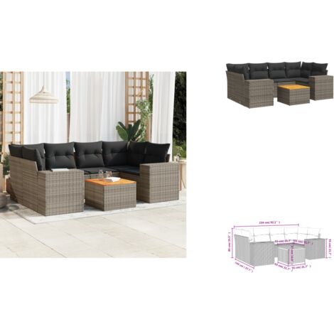 7-tlg. Garten-Sofagarnitur mit Kissen Grau Poly Rattan - Gartenmöbel - Esstischgarnituren - Outdoor Möbel - Lounge Set - Rattan Gartenmöbel