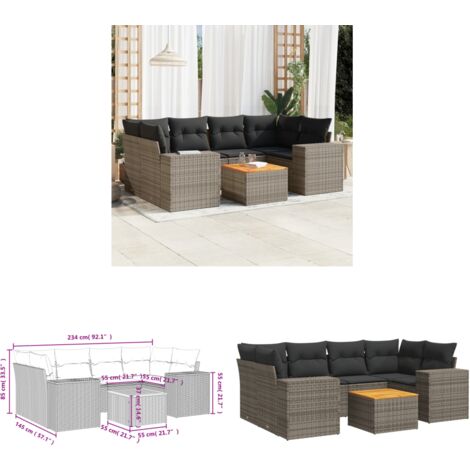 7-tlg. Garten-Sofagarnitur mit Kissen Grau Poly Rattan - Gartenmöbel - Esstischgarnituren - Outdoor Möbel - Lounge Set - Rattan Gartenmöbel - Home & Living
