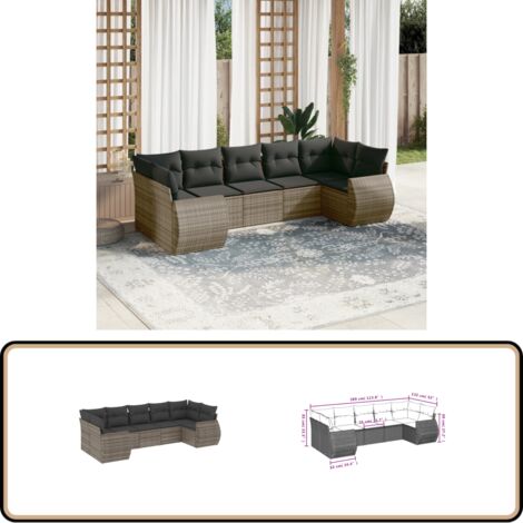 7-tlg. Garten-Sofagarnitur mit Kissen Grau Poly Rattan - Gartenmöbel - Esszimmergarnituren - Outdoor Möbel - Lounge Set - Rattan Gartenmöbel