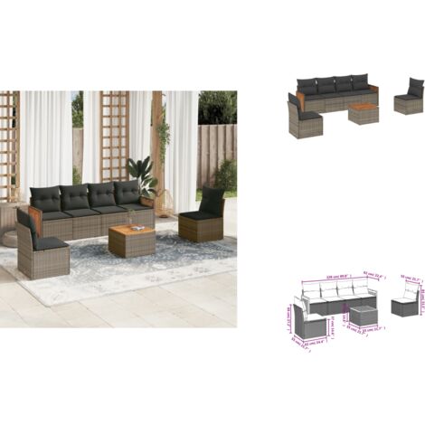 7-tlg. Garten-Sofagarnitur mit Kissen Grau Poly Rattan - Gartenmöbel - Gartensorte - Outdoor Möbel - Lounge Set - Rattan Gartenmöbel