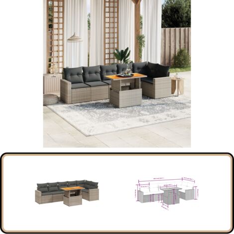 7-tlg. Garten-Sofagarnitur mit Kissen Grau Poly Rattan - Gartenmöbel - Outdoor Möbel - Rattan Gartenset - Lounge Set - Sofasitzgruppe