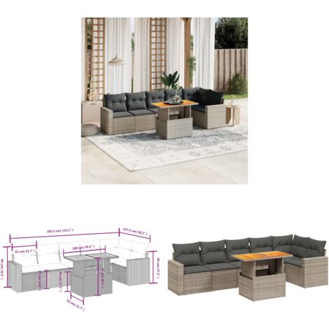 7-tlg. Garten-Sofagarnitur mit Kissen Grau Poly Rattan - Gartenmöbel - Outdoor Möbel - Rattan Gartenset - Lounge Set - Sofasitzgruppe - Home & Living