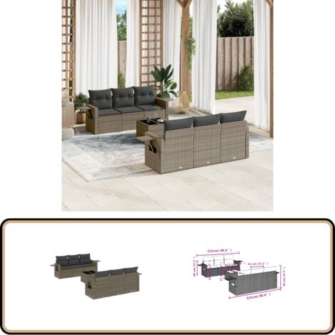 7-tlg. Garten-Sofagarnitur mit Kissen Grau Poly Rattan - Gartenmöbel - PE-Rattan - Outdoor Möbel - Lounge Set - Sofasitzgruppe