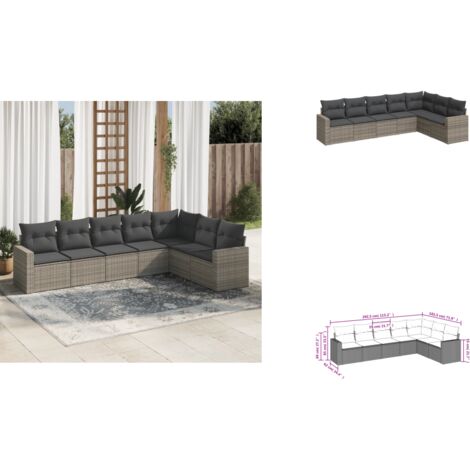 7-tlg. Garten-Sofagarnitur mit Kissen Grau Poly Rattan - Gartensofas - Outdoor Möbel - Lounge Set - Gartenlounge - Rattan Sofa