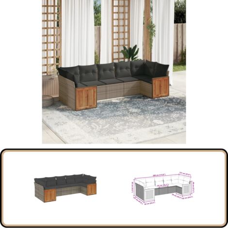 7-tlg. Garten-Sofagarnitur mit Kissen Grau Poly Rattan - Gartensorte - Gartenmöbelset - PE-Rattan Möbel - Outdoor Lounge Set - Balkonmöbel