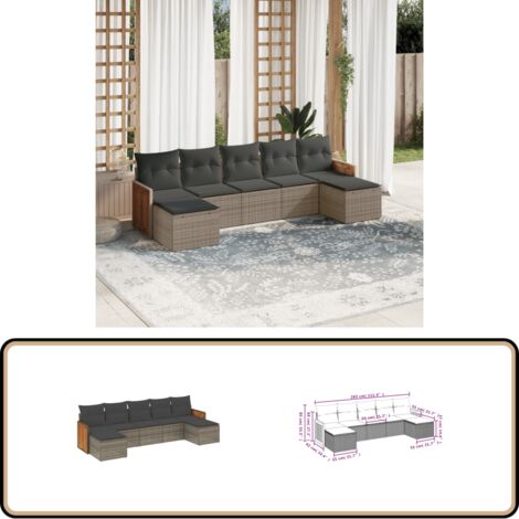 7-tlg. Garten-Sofagarnitur mit Kissen Grau Poly Rattan - Gartensorte - Gartenmöbelset - PE-Rattan Möbel - Outdoor Lounge Set - Balkonmöbel