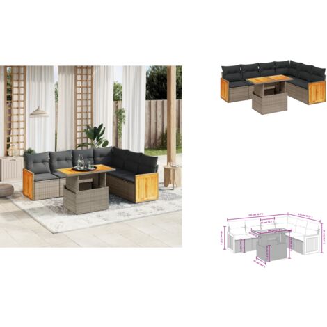 7-tlg. Garten-Sofagarnitur mit Kissen Grau Poly Rattan - Gartensorte - Outdoor Möbel - Lounge Set - Gartenlounge - Rattan Gartenmöbel