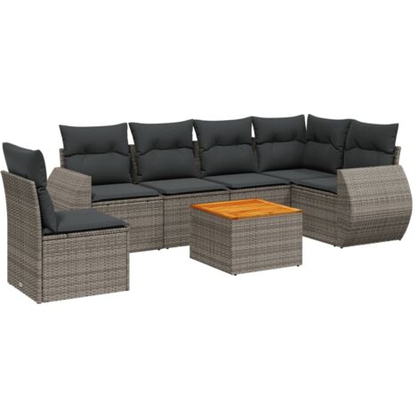 7-tlg. Garten-Sofagarnitur mit Kissen Grau Poly Rattan vidaXL