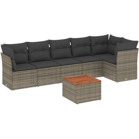 7-tlg. Garten-Sofagarnitur mit Kissen Grau Poly Rattan vidaXL