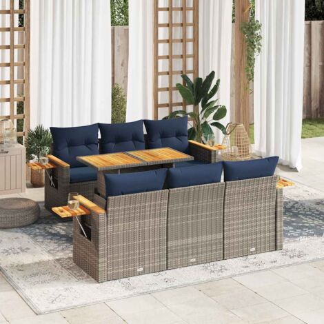 7-tlg. Garten-Sofagarnitur mit Kissen Grau Poly Rattan vidaXL