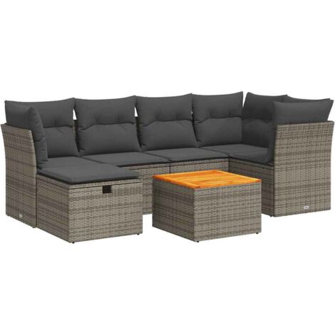 7-tlg. Garten-Sofagarnitur mit Kissen Grau Poly Rattan vidaXL