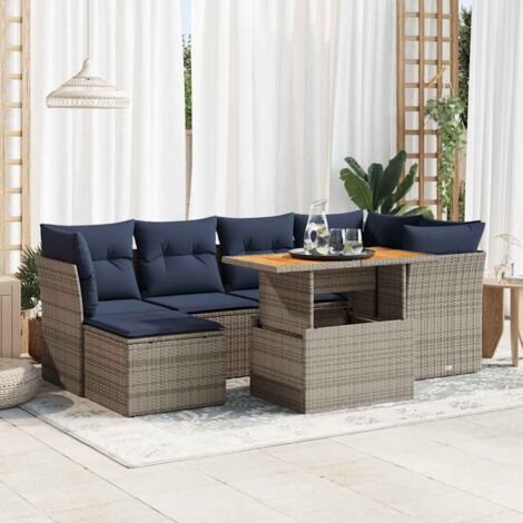 7-tlg. Garten-Sofagarnitur mit Kissen Grau Poly Rattan vidaXL
