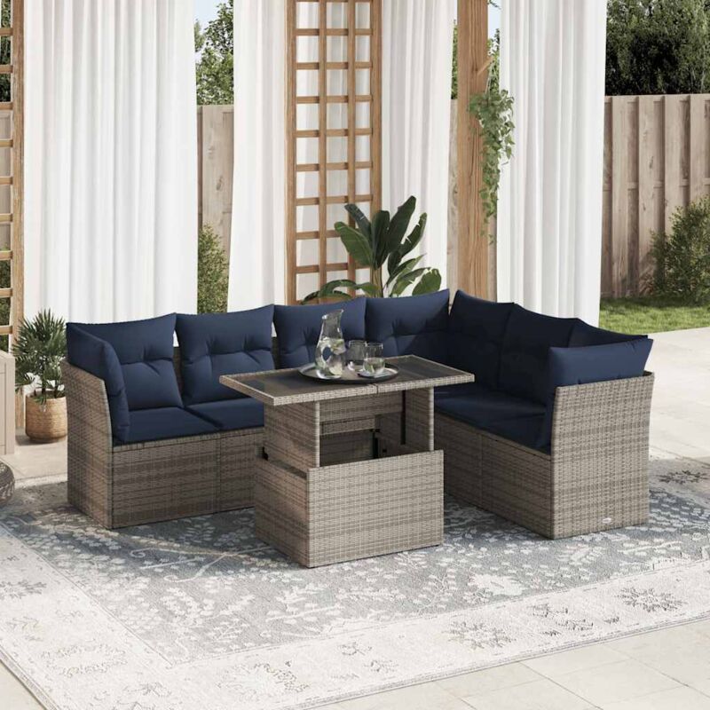 7-tlg. Garten-sofagarnitur Mit Kissen Schwarz Poly Rattan - Vidaxl