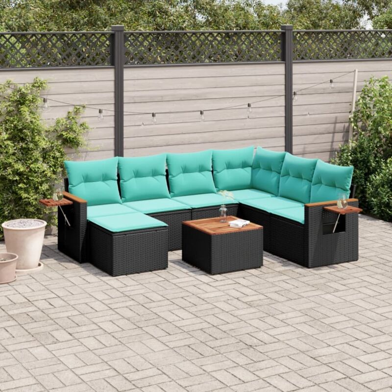 Vidaxl - 8-tlg. Garten-sofagarnitur Mit Kissen Schwarz Poly Rattan