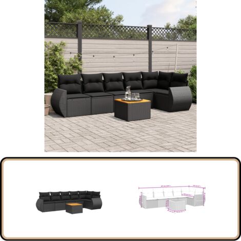 7-tlg. Garten-Sofagarnitur mit Kissen Schwarz Poly Rattan - Gartenmöbel - Esstischgarnituren - Outdoor Möbel - Lounge Set - Rattan Gartenmöbel