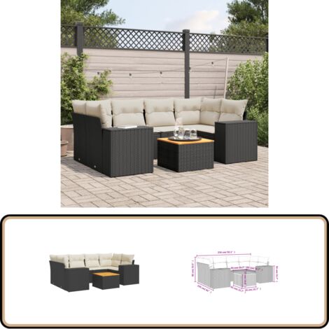7-tlg. Garten-Sofagarnitur mit Kissen Schwarz Poly Rattan - Gartenmöbel - Esstischgarnituren - Outdoor Möbel - Lounge Set - Rattan Gartenmöbel