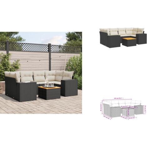 7-tlg. Garten-Sofagarnitur mit Kissen Schwarz Poly Rattan - Gartenmöbel - Esstischgarnituren - Outdoor Möbel - Lounge Set - Rattan Gartenmöbel
