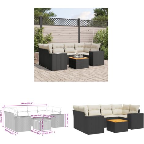 7-tlg. Garten-Sofagarnitur mit Kissen Schwarz Poly Rattan - Gartenmöbel - Esstischgarnituren - Outdoor Möbel - Lounge Set - Rattan Gartenmöbel - Home & Living