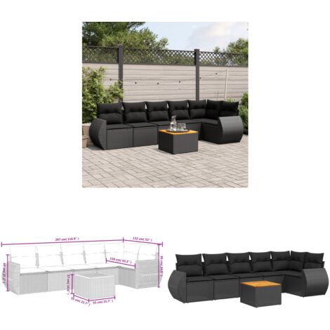 7-tlg. Garten-Sofagarnitur mit Kissen Schwarz Poly Rattan - Gartenmöbel - Esstischgarnituren - Outdoor Möbel - Lounge Set - Rattan Gartenmöbel - Home & Living
