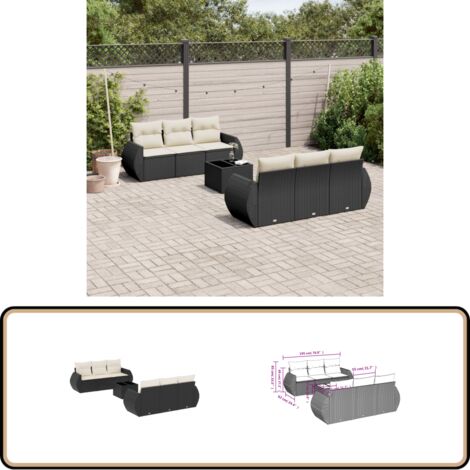 7-tlg. Garten-Sofagarnitur mit Kissen Schwarz Poly Rattan - Gartenmöbel - Esstischgarnituren - Outdoor Möbel - Rattan Sofa - Lounge Set