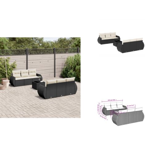 7-tlg. Garten-Sofagarnitur mit Kissen Schwarz Poly Rattan - Gartenmöbel - Esstischgarnituren - Outdoor Möbel - Rattan Sofa - Lounge Set