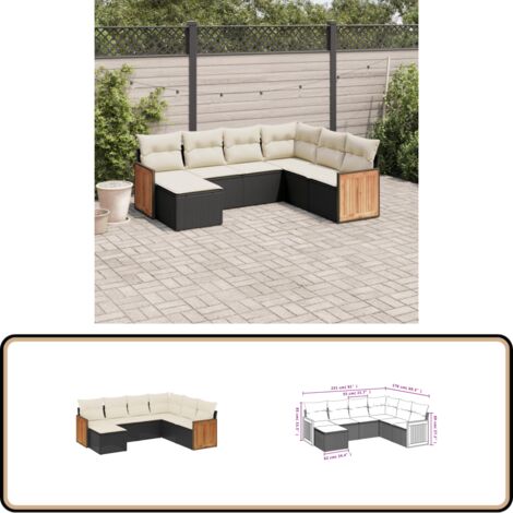 7-tlg. Garten-Sofagarnitur mit Kissen Schwarz Poly Rattan - Gartenmöbel - Esszimmergarnitur - Outdoor Möbel - Lounge Set - Rattan Gartenmöbel