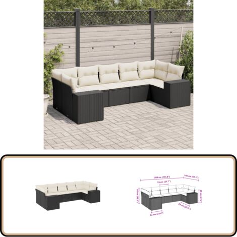 7-tlg. Garten-Sofagarnitur mit Kissen Schwarz Poly Rattan - Gartenmöbel - Esszimmergarnituren - Outdoor Möbel - Lounge Set - Rattan Gartenmöbel