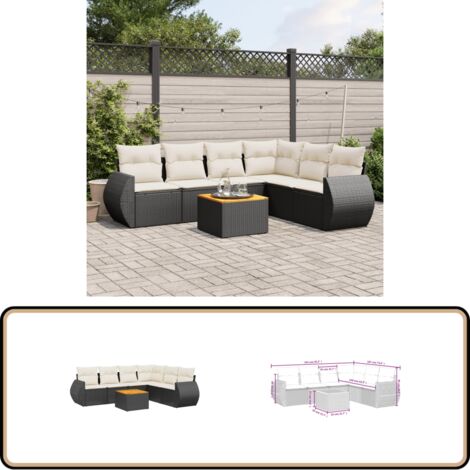 7-tlg. Garten-Sofagarnitur mit Kissen Schwarz Poly Rattan - Gartenmöbel - Esszimmergarnituren - Outdoor Möbel - Lounge Set - Rattan Gartenmöbel