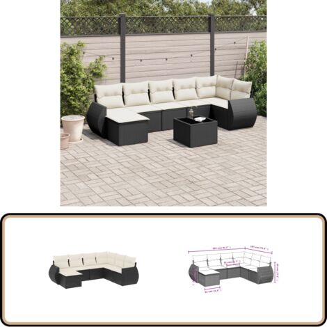 7-tlg. Garten-Sofagarnitur mit Kissen Schwarz Poly Rattan - Gartenmöbel - Outdoor Möbel - Lounge Set - Rattan Gartenset - Gartenlounge