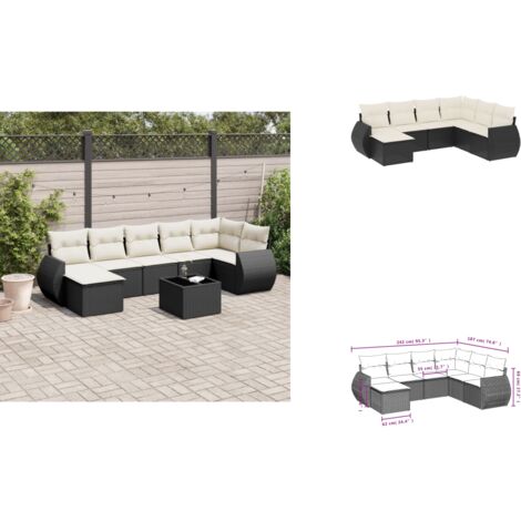 7-tlg. Garten-Sofagarnitur mit Kissen Schwarz Poly Rattan - Gartenmöbel - Outdoor Möbel - Lounge Set - Rattan Gartenset - Gartenlounge