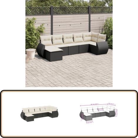 7-tlg. Garten-Sofagarnitur mit Kissen Schwarz Poly Rattan - Gartenmöbel - Outdoor Möbel - Rattan Gartenset - Lounge Set - Esszimmergarnitur