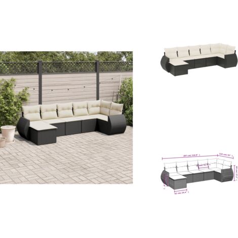7-tlg. Garten-Sofagarnitur mit Kissen Schwarz Poly Rattan - Gartenmöbel - Outdoor Möbel - Rattan Gartenset - Lounge Set - Esszimmergarnitur