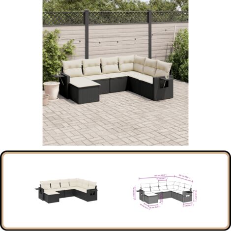 7-tlg. Garten-Sofagarnitur mit Kissen Schwarz Poly Rattan - Gartenmöbel - Outdoor Möbel - Rattan Gartenset - Lounge Set - Sofasatz