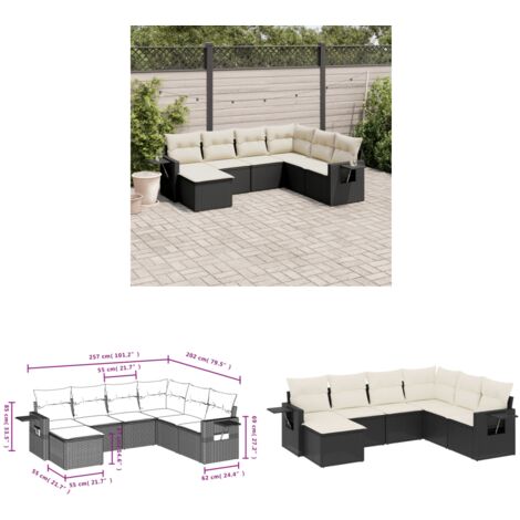 7-tlg. Garten-Sofagarnitur mit Kissen Schwarz Poly Rattan - Gartenmöbel - Outdoor Möbel - Rattan Gartenset - Lounge Set - Sofasatz - Home & Living